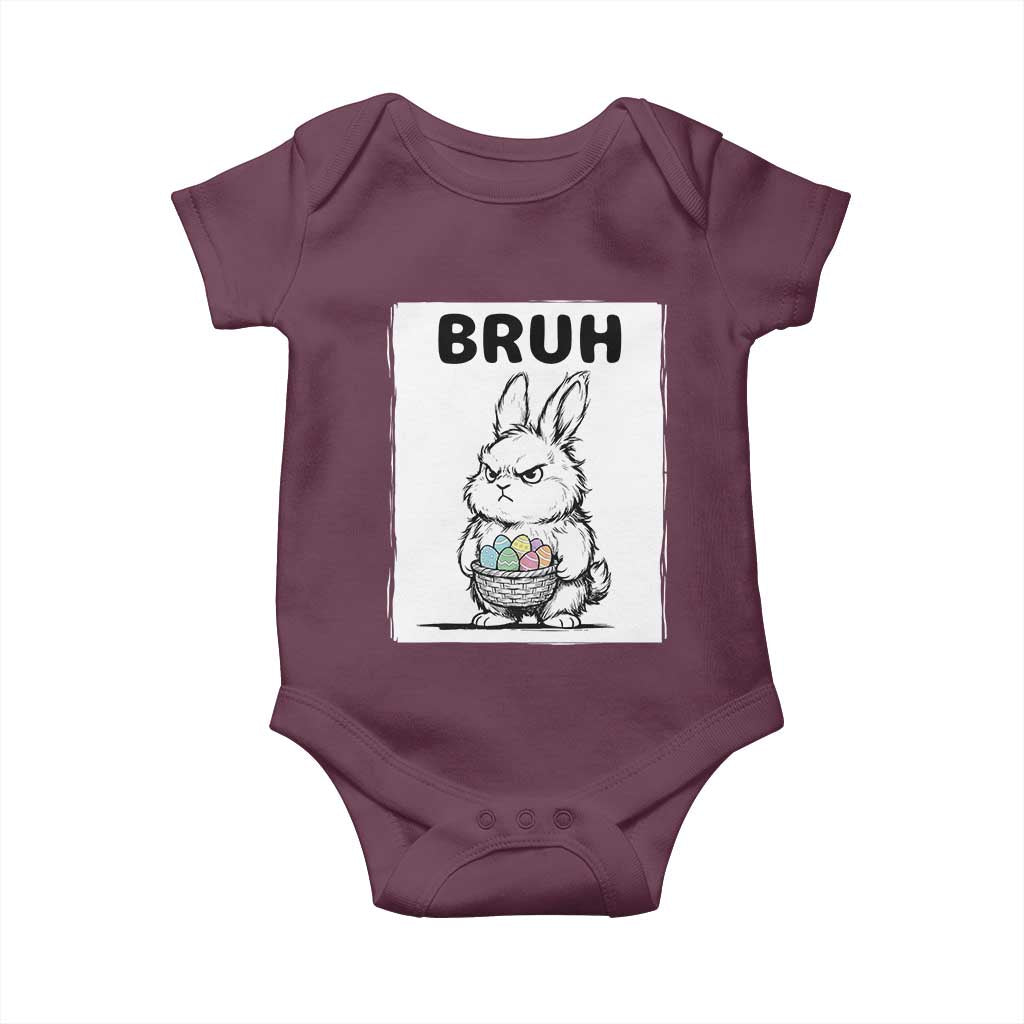 Bruh Angry Easter Bunny with Eggs Basket Baby Onesie Funny Rabbit Meme Humor Graphic Gift