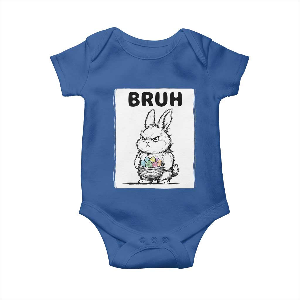 Bruh Angry Easter Bunny with Eggs Basket Baby Onesie Funny Rabbit Meme Humor Graphic Gift