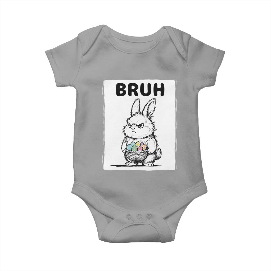Bruh Angry Easter Bunny with Eggs Basket Baby Onesie Funny Rabbit Meme Humor Graphic Gift