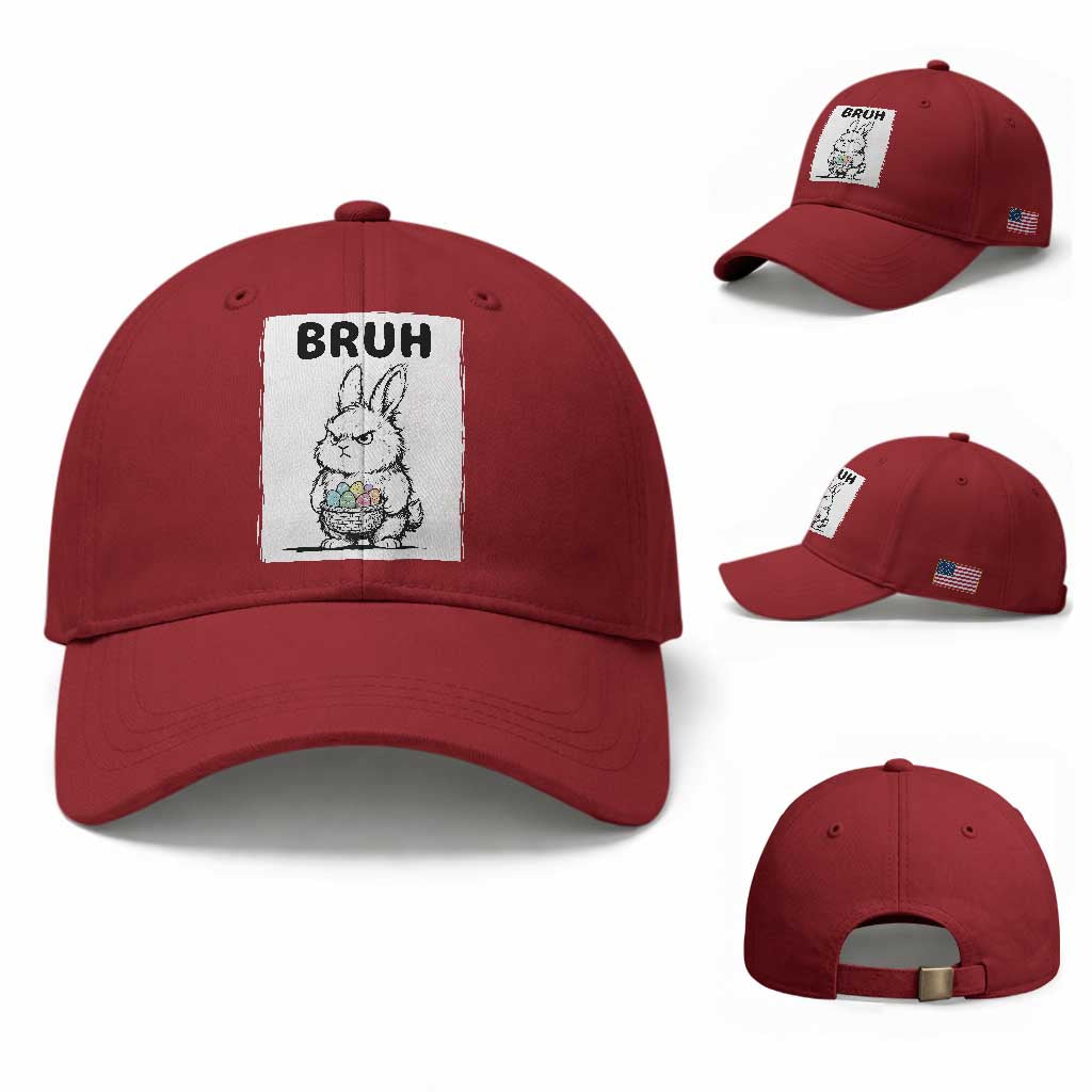Bruh Angry Easter Bunny with Eggs Basket Baseball Cap Funny Rabbit Meme Humor Graphic Gift