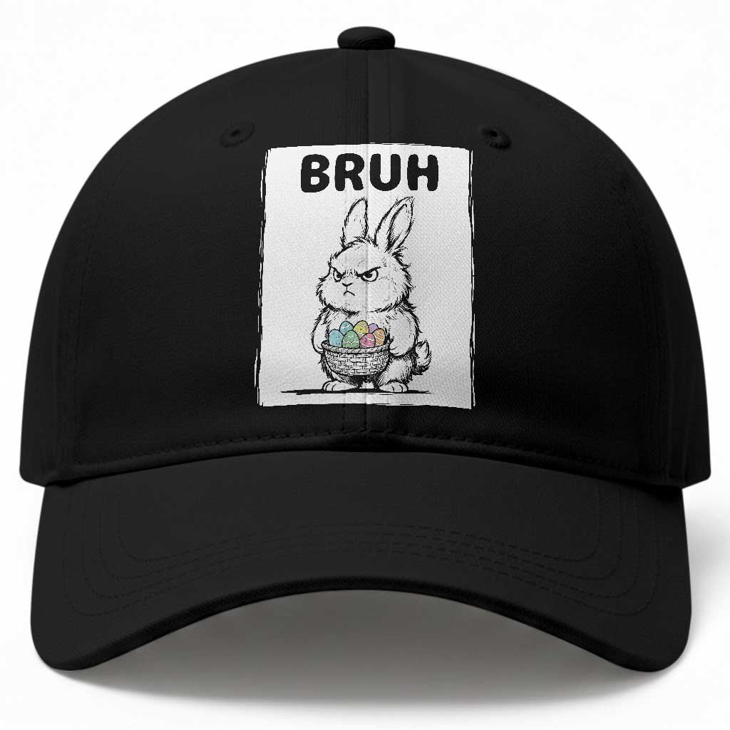 Bruh Angry Easter Bunny with Eggs Basket Baseball Cap Funny Rabbit Meme Humor Graphic Gift