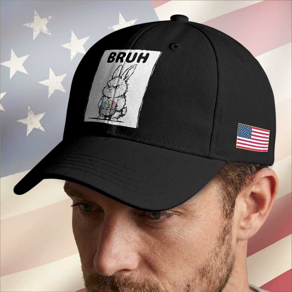Bruh Angry Easter Bunny with Eggs Basket Baseball Cap Funny Rabbit Meme Humor Graphic Gift