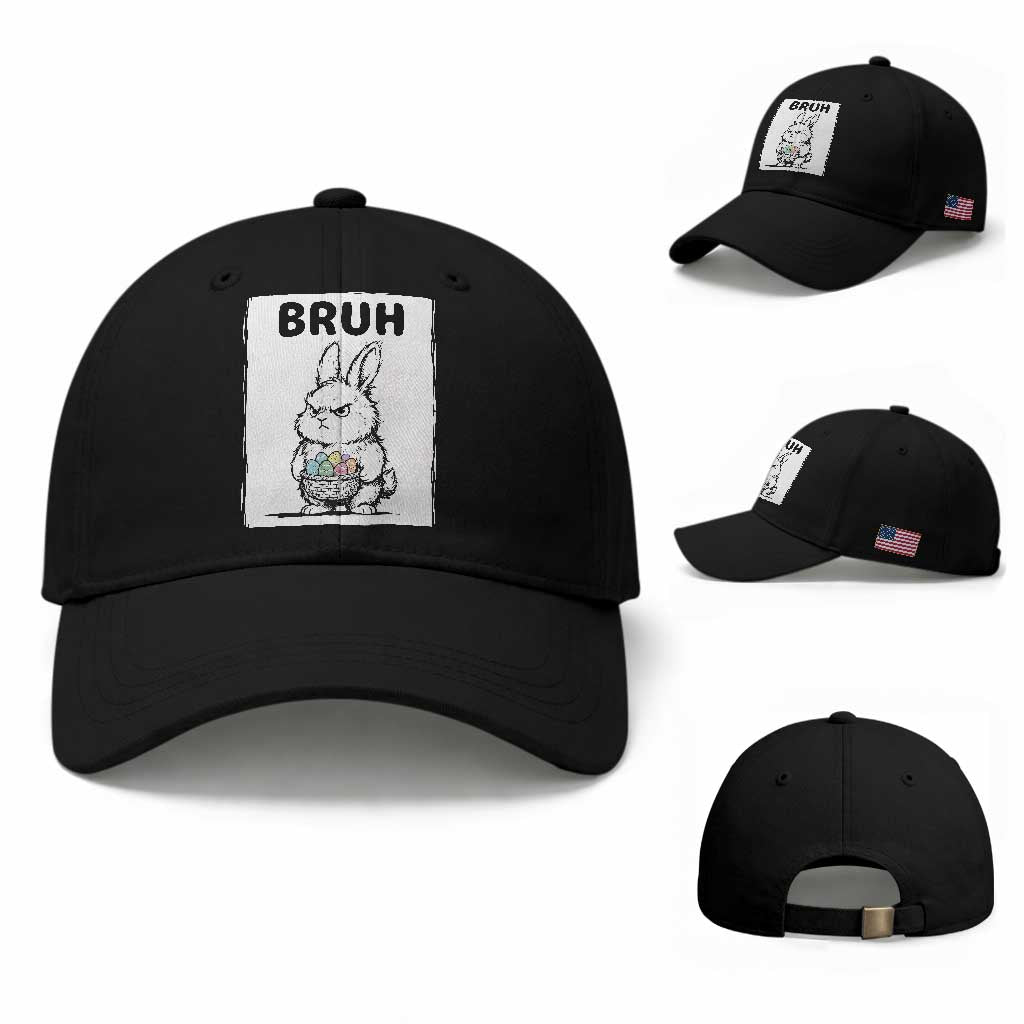 Bruh Angry Easter Bunny with Eggs Basket Baseball Cap Funny Rabbit Meme Humor Graphic Gift