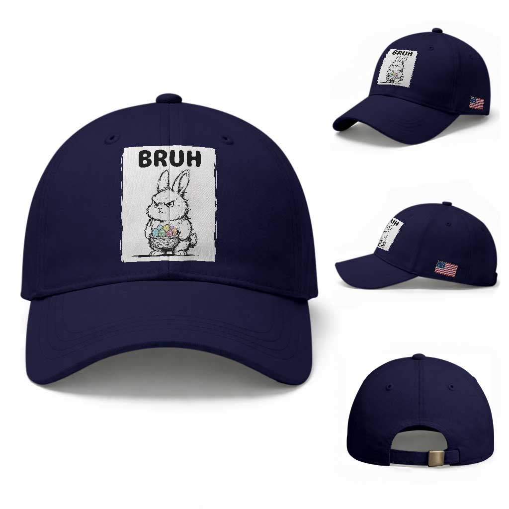 Bruh Angry Easter Bunny with Eggs Basket Baseball Cap Funny Rabbit Meme Humor Graphic Gift