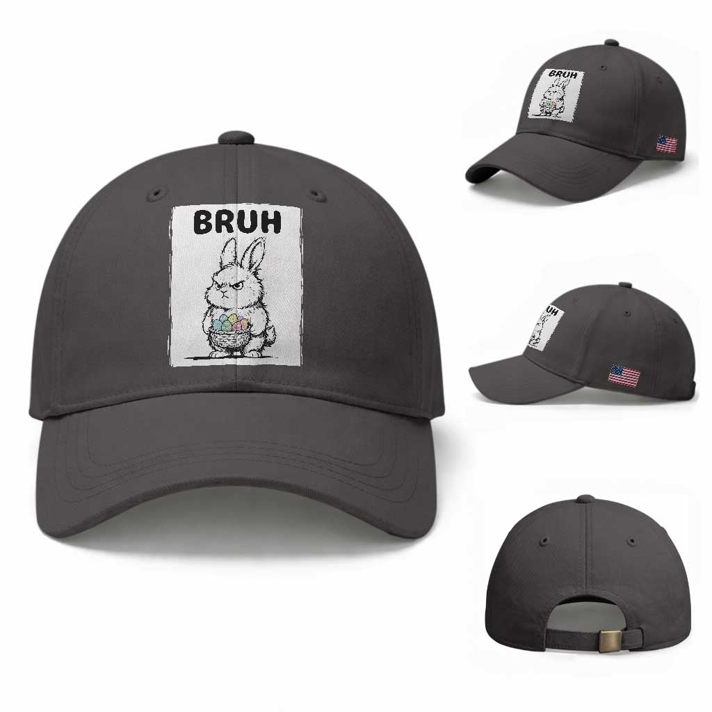 Bruh Angry Easter Bunny with Eggs Basket Baseball Cap Funny Rabbit Meme Humor Graphic Gift