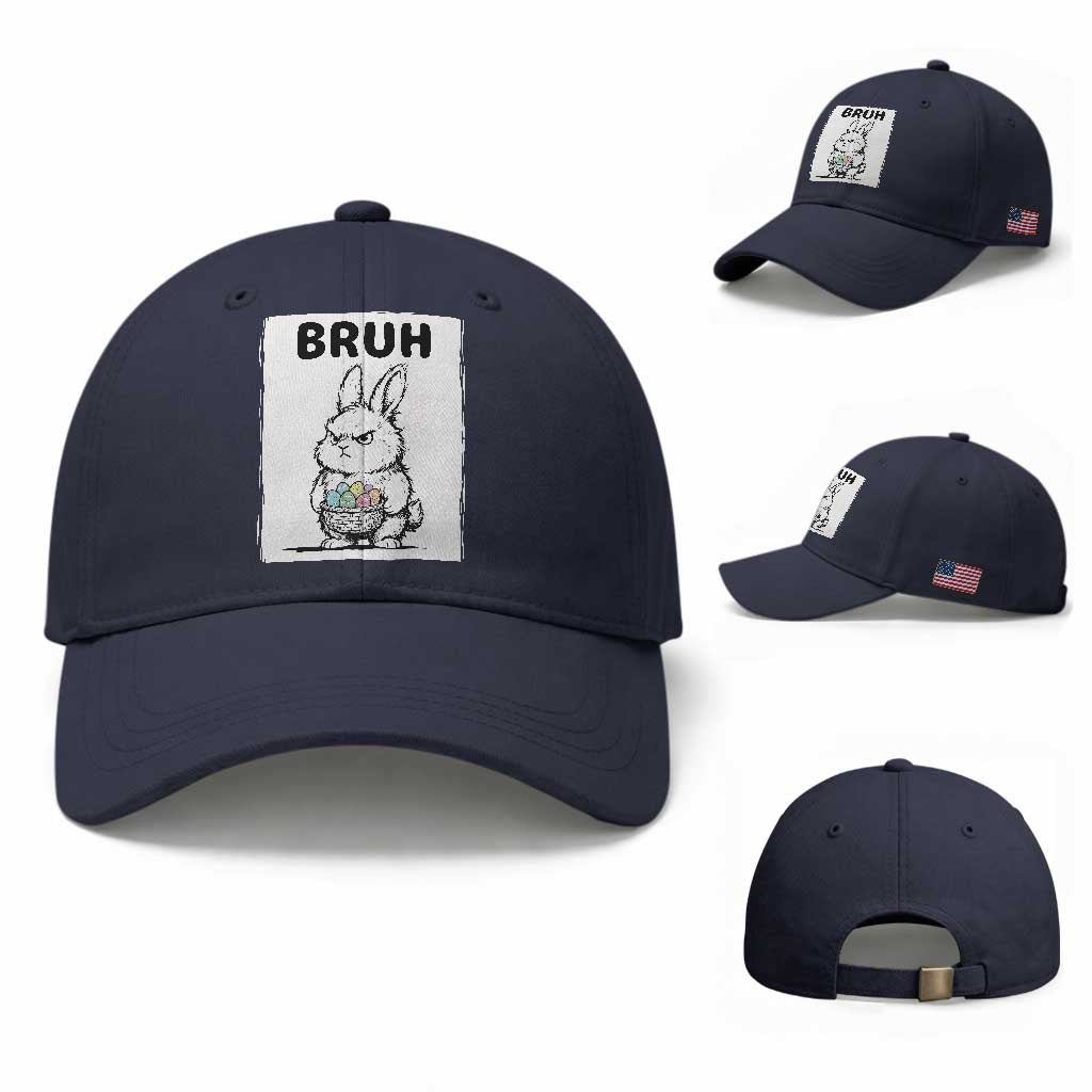 Bruh Angry Easter Bunny with Eggs Basket Baseball Cap Funny Rabbit Meme Humor Graphic Gift