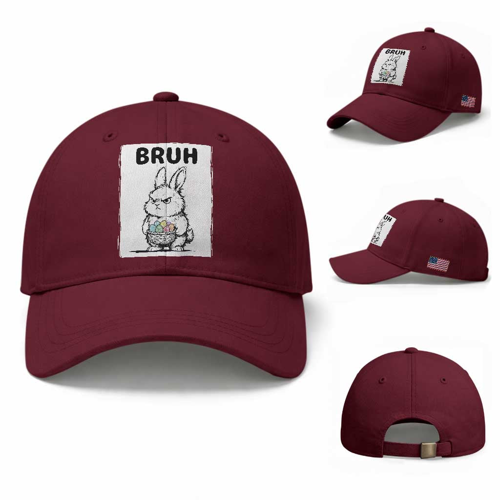 Bruh Angry Easter Bunny with Eggs Basket Baseball Cap Funny Rabbit Meme Humor Graphic Gift