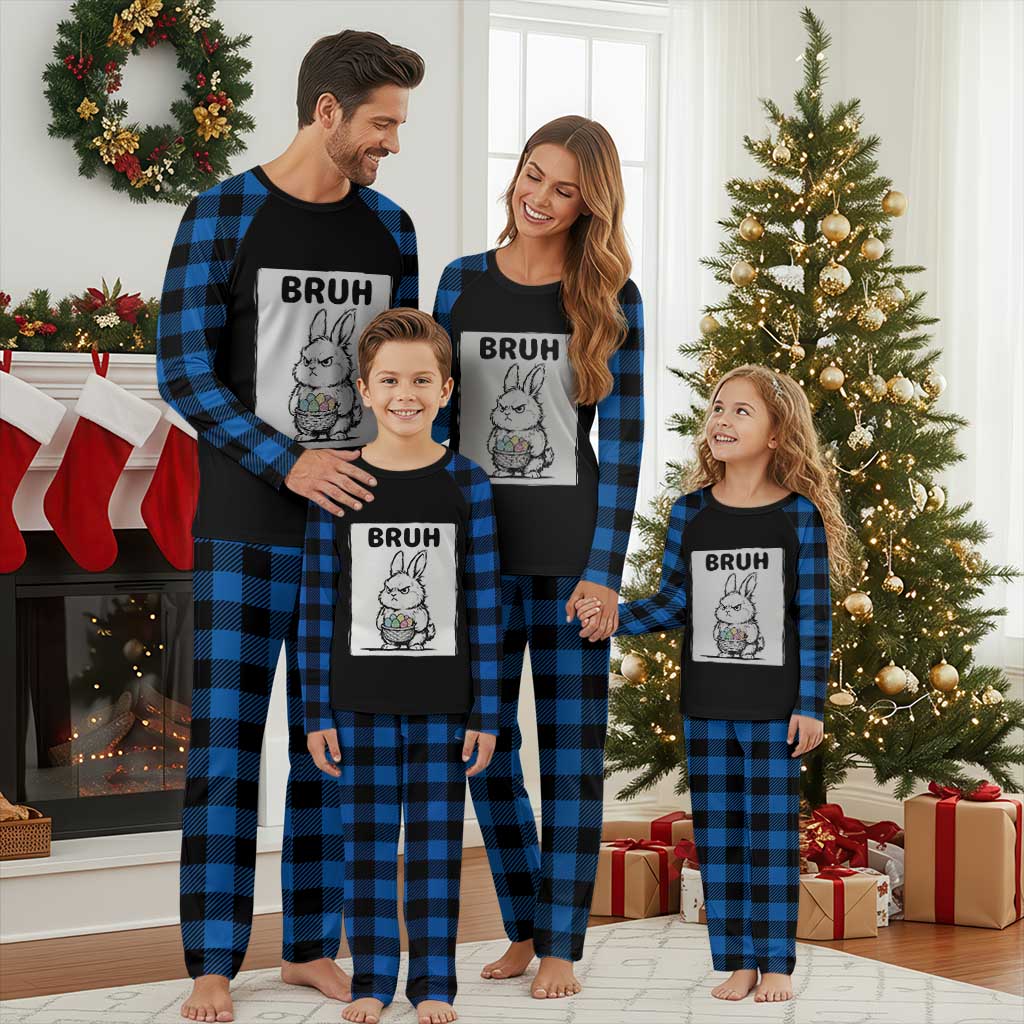 Bruh Angry Easter Bunny with Eggs Basket Plaid Pajama Set Funny Rabbit Meme Humor Graphic Gift