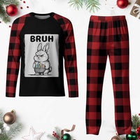 Bruh Angry Easter Bunny with Eggs Basket Plaid Pajama Set Funny Rabbit Meme Humor Graphic Gift