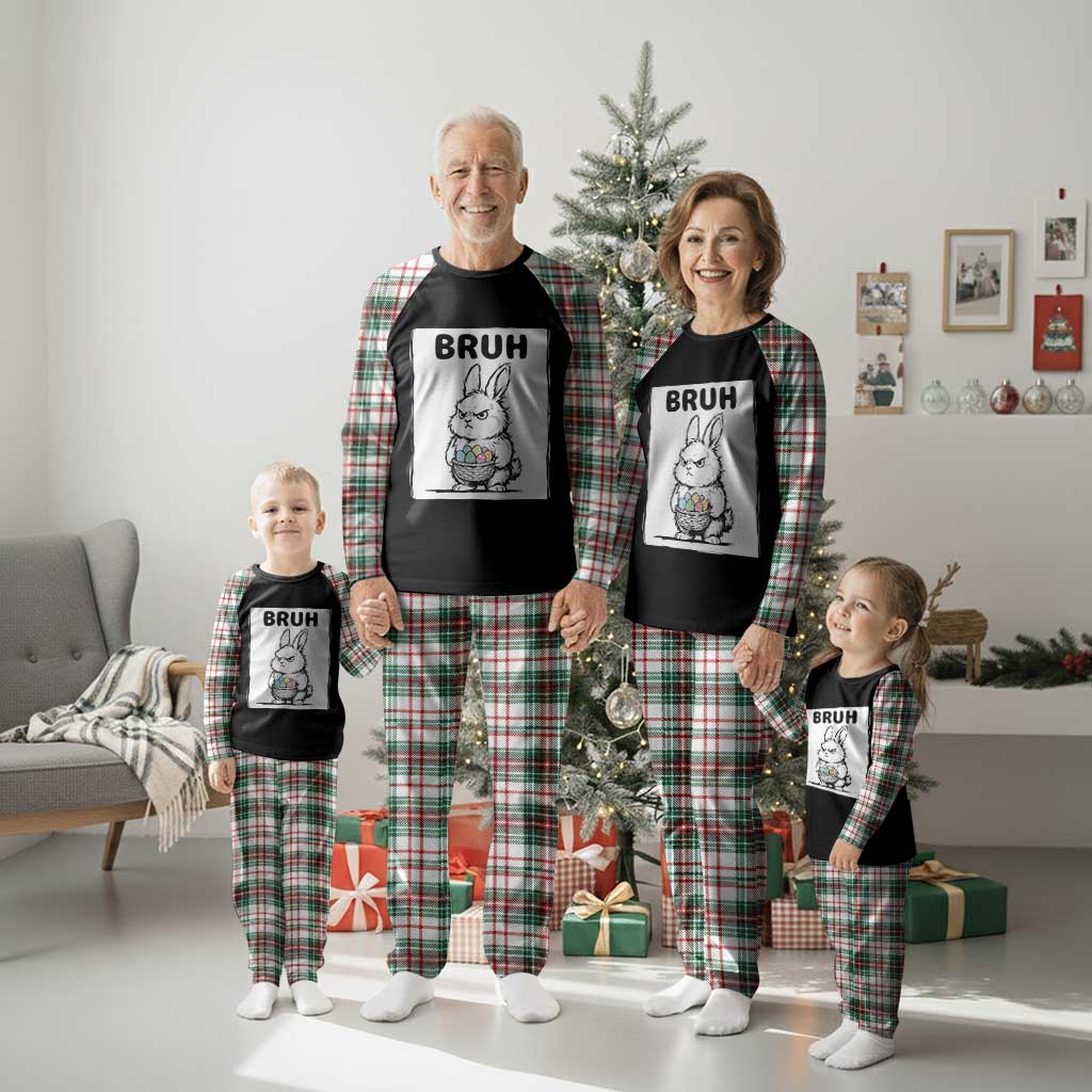 Bruh Angry Easter Bunny with Eggs Basket Plaid Pajama Set Funny Rabbit Meme Humor Graphic Gift