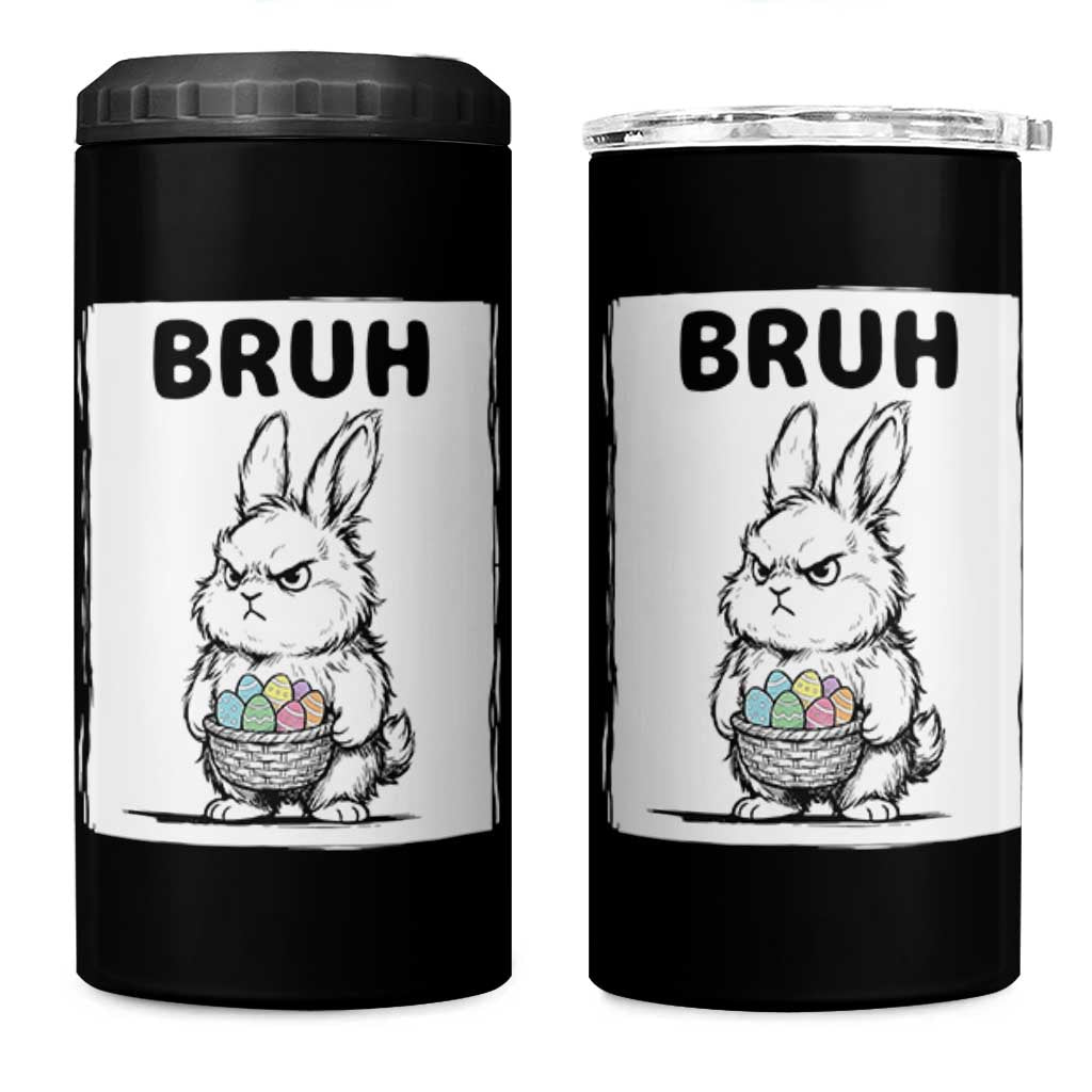 Bruh Angry Easter Bunny with Eggs Basket 4 in 1 Can Cooler Tumbler Funny Rabbit Meme Humor Graphic Gift