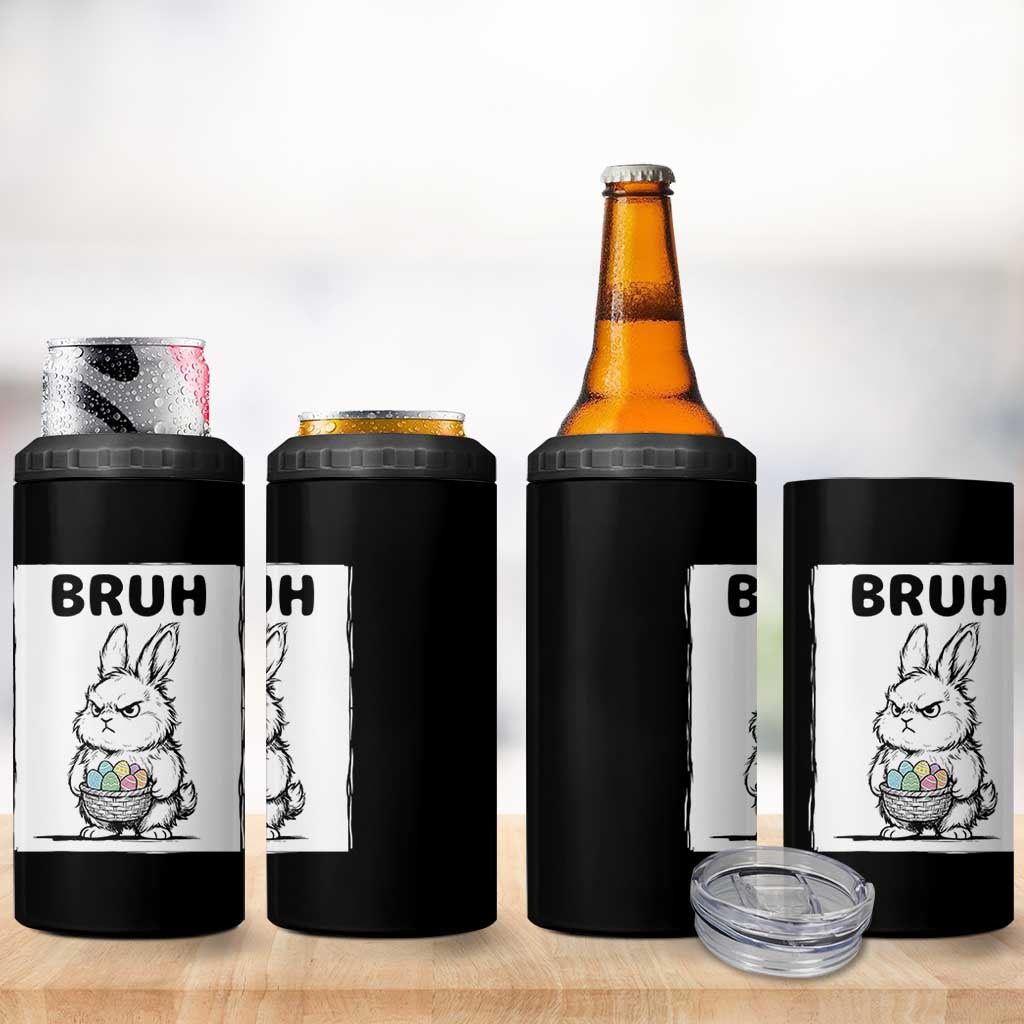 Bruh Angry Easter Bunny with Eggs Basket 4 in 1 Can Cooler Tumbler Funny Rabbit Meme Humor Graphic Gift