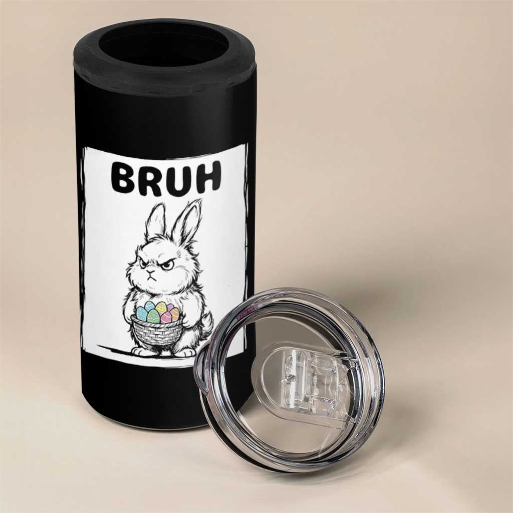 Bruh Angry Easter Bunny with Eggs Basket 4 in 1 Can Cooler Tumbler Funny Rabbit Meme Humor Graphic Gift