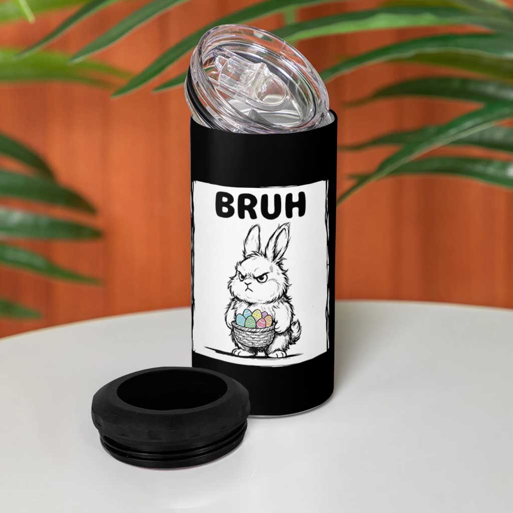 Bruh Angry Easter Bunny with Eggs Basket 4 in 1 Can Cooler Tumbler Funny Rabbit Meme Humor Graphic Gift