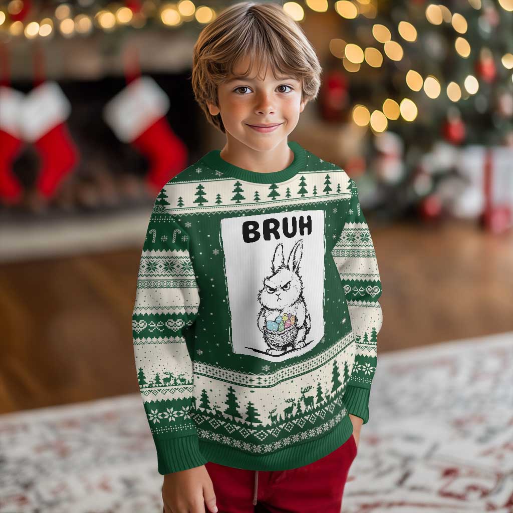 Bruh Angry Easter Bunny with Eggs Basket Ugly Christmas Sweater Funny Rabbit Meme Humor Graphic Gift