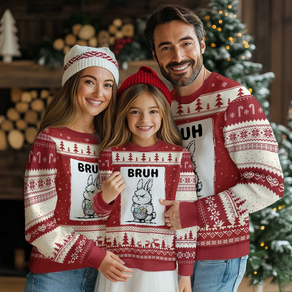Bruh Angry Easter Bunny with Eggs Basket Ugly Christmas Sweater Funny Rabbit Meme Humor Graphic Gift