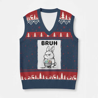 Bruh Angry Easter Bunny with Eggs Basket V-Neck Knit Sweater Vest Funny Rabbit Meme Humor Graphic Gift