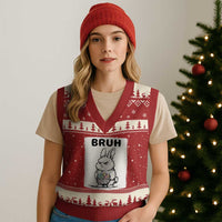 Bruh Angry Easter Bunny with Eggs Basket V-Neck Knit Sweater Vest Funny Rabbit Meme Humor Graphic Gift