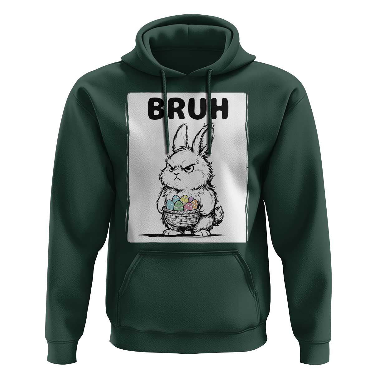 Bruh Angry Easter Bunny with Eggs Basket Hoodie Funny Rabbit Meme Humor Graphic Gift