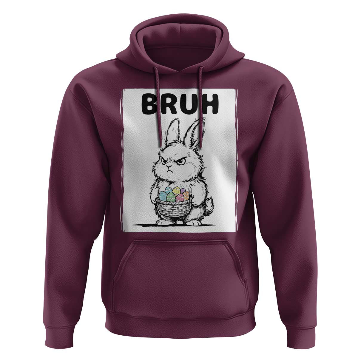 Bruh Angry Easter Bunny with Eggs Basket Hoodie Funny Rabbit Meme Humor Graphic Gift