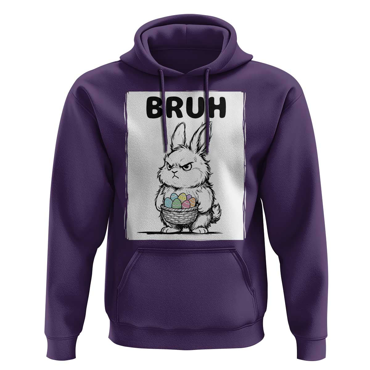 Bruh Angry Easter Bunny with Eggs Basket Hoodie Funny Rabbit Meme Humor Graphic Gift
