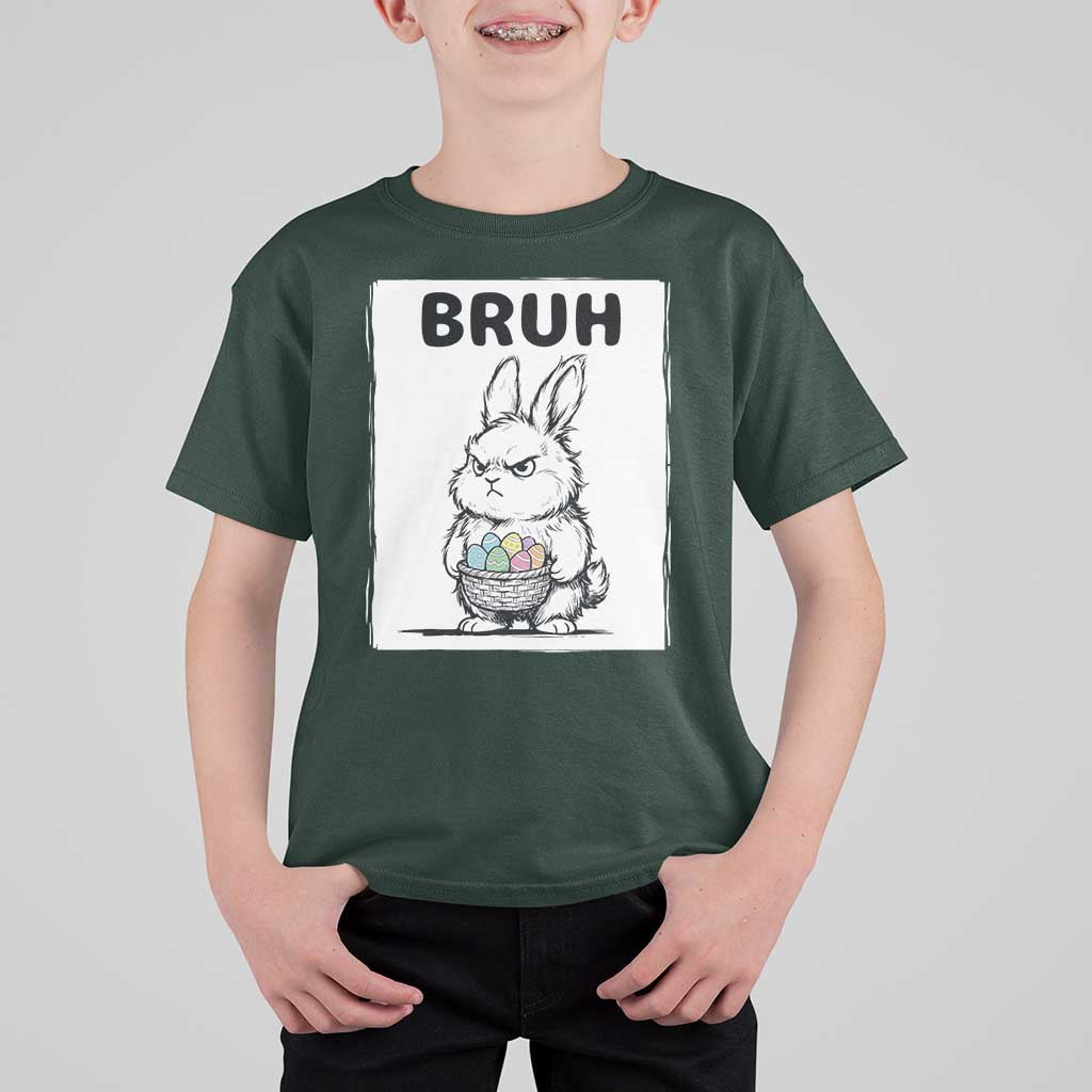 Bruh Angry Easter Bunny with Eggs Basket T Shirt For Kid Funny Rabbit Meme Humor Graphic Gift
