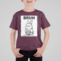 Bruh Angry Easter Bunny with Eggs Basket T Shirt For Kid Funny Rabbit Meme Humor Graphic Gift