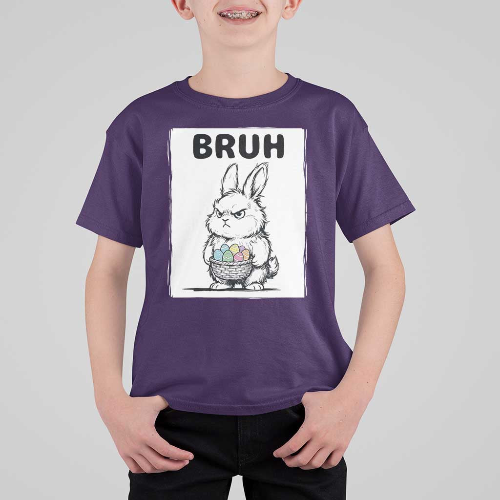 Bruh Angry Easter Bunny with Eggs Basket T Shirt For Kid Funny Rabbit Meme Humor Graphic Gift