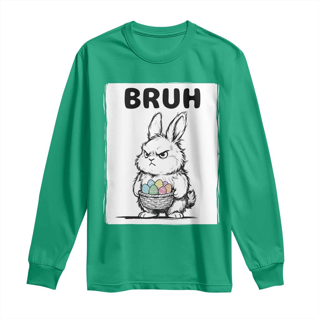 Bruh Angry Easter Bunny with Eggs Basket Long Sleeve Shirt Funny Rabbit Meme Humor Graphic Gift