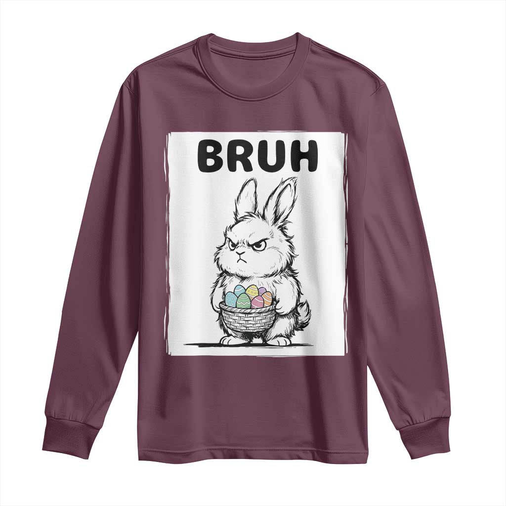 Bruh Angry Easter Bunny with Eggs Basket Long Sleeve Shirt Funny Rabbit Meme Humor Graphic Gift