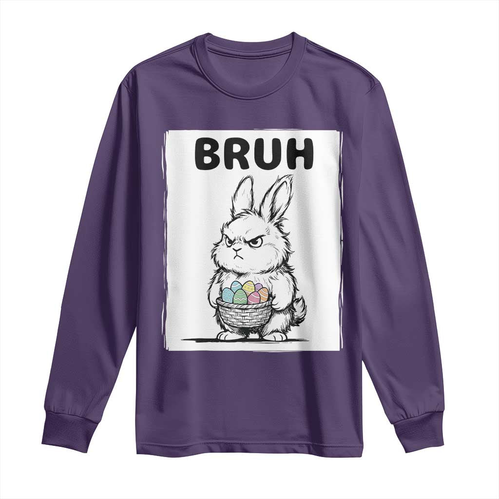 Bruh Angry Easter Bunny with Eggs Basket Long Sleeve Shirt Funny Rabbit Meme Humor Graphic Gift