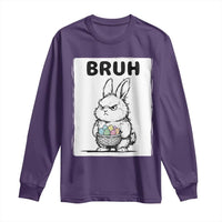 Bruh Angry Easter Bunny with Eggs Basket Long Sleeve Shirt Funny Rabbit Meme Humor Graphic Gift