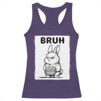 Bruh Angry Easter Bunny with Eggs Basket Racerback Tank Top Funny Rabbit Meme Humor Graphic Gift