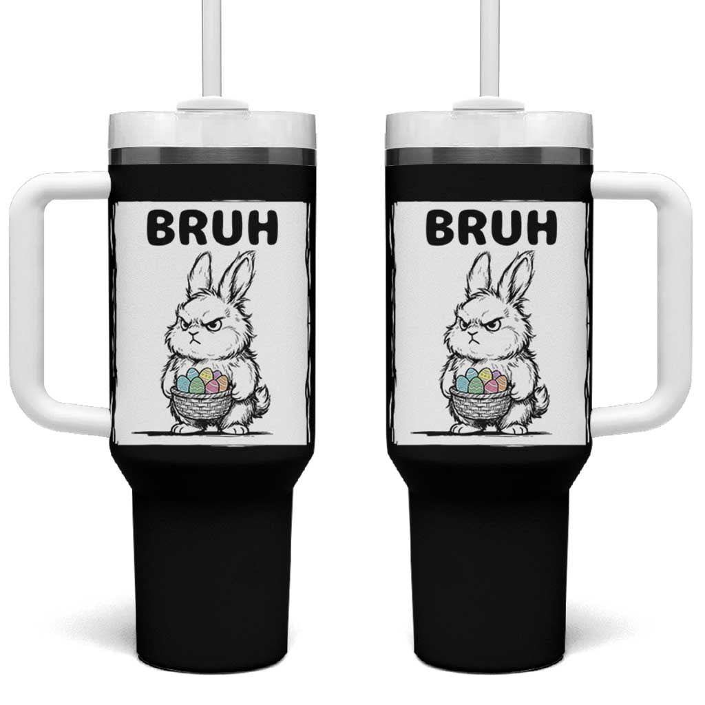 Bruh Angry Easter Bunny with Eggs Basket Tumbler With Handle Funny Rabbit Meme Humor Graphic Gift