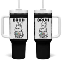 Bruh Angry Easter Bunny with Eggs Basket Tumbler With Handle Funny Rabbit Meme Humor Graphic Gift