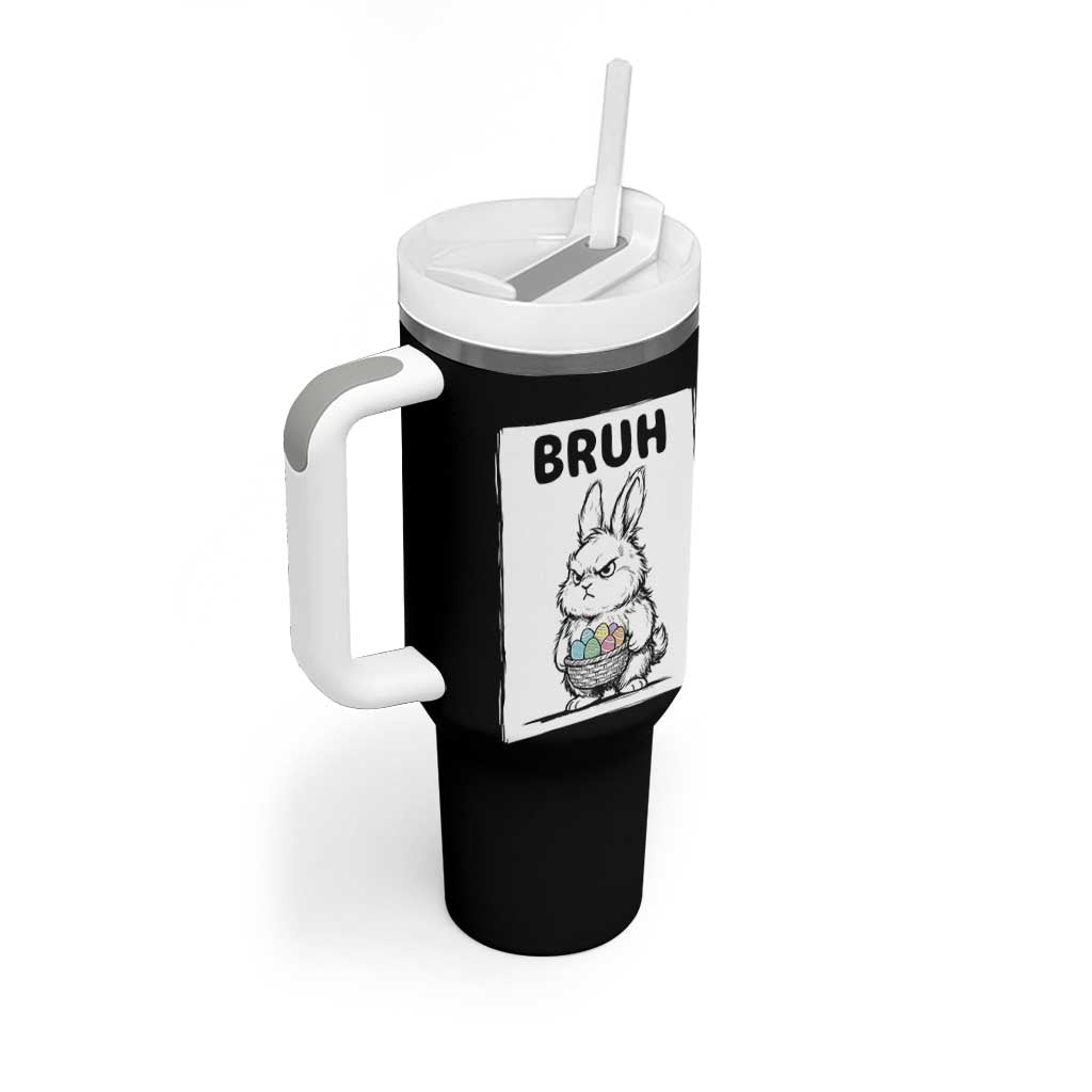 Bruh Angry Easter Bunny with Eggs Basket Tumbler With Handle Funny Rabbit Meme Humor Graphic Gift