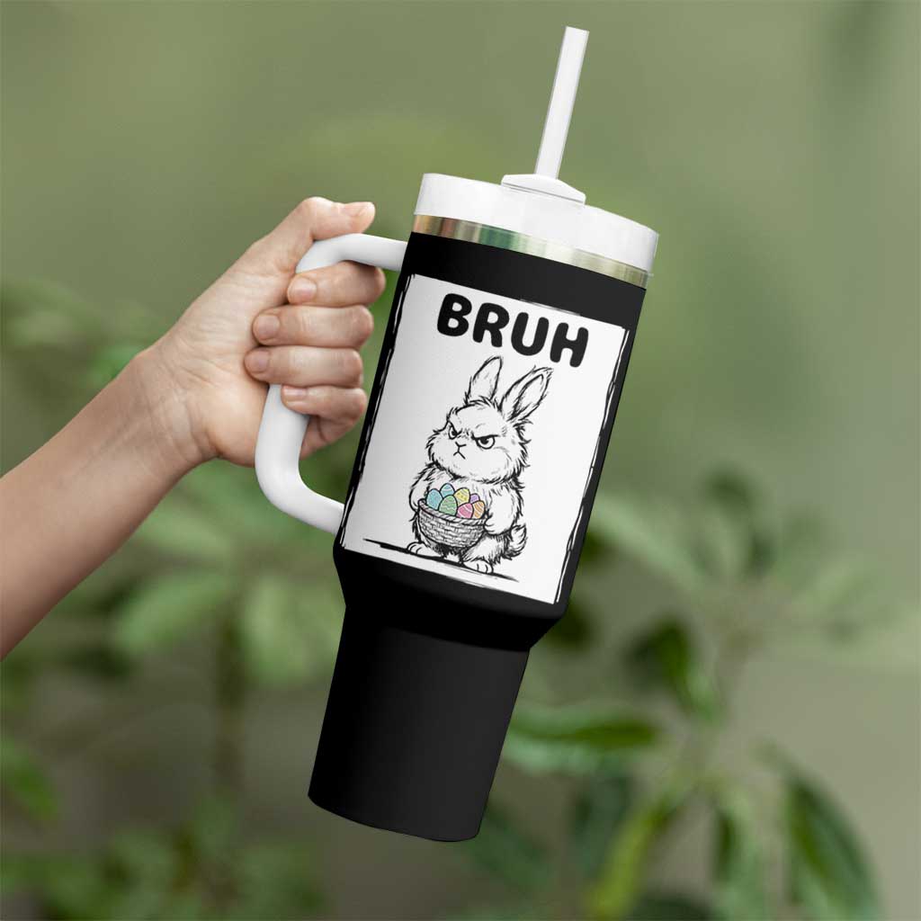 Bruh Angry Easter Bunny with Eggs Basket Tumbler With Handle Funny Rabbit Meme Humor Graphic Gift