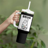 Bruh Angry Easter Bunny with Eggs Basket Tumbler With Handle Funny Rabbit Meme Humor Graphic Gift
