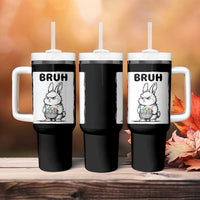 Bruh Angry Easter Bunny with Eggs Basket Tumbler With Handle Funny Rabbit Meme Humor Graphic Gift