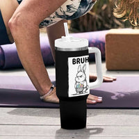 Bruh Angry Easter Bunny with Eggs Basket Tumbler With Handle Funny Rabbit Meme Humor Graphic Gift