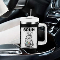 Bruh Angry Easter Bunny with Eggs Basket Tumbler With Handle Funny Rabbit Meme Humor Graphic Gift