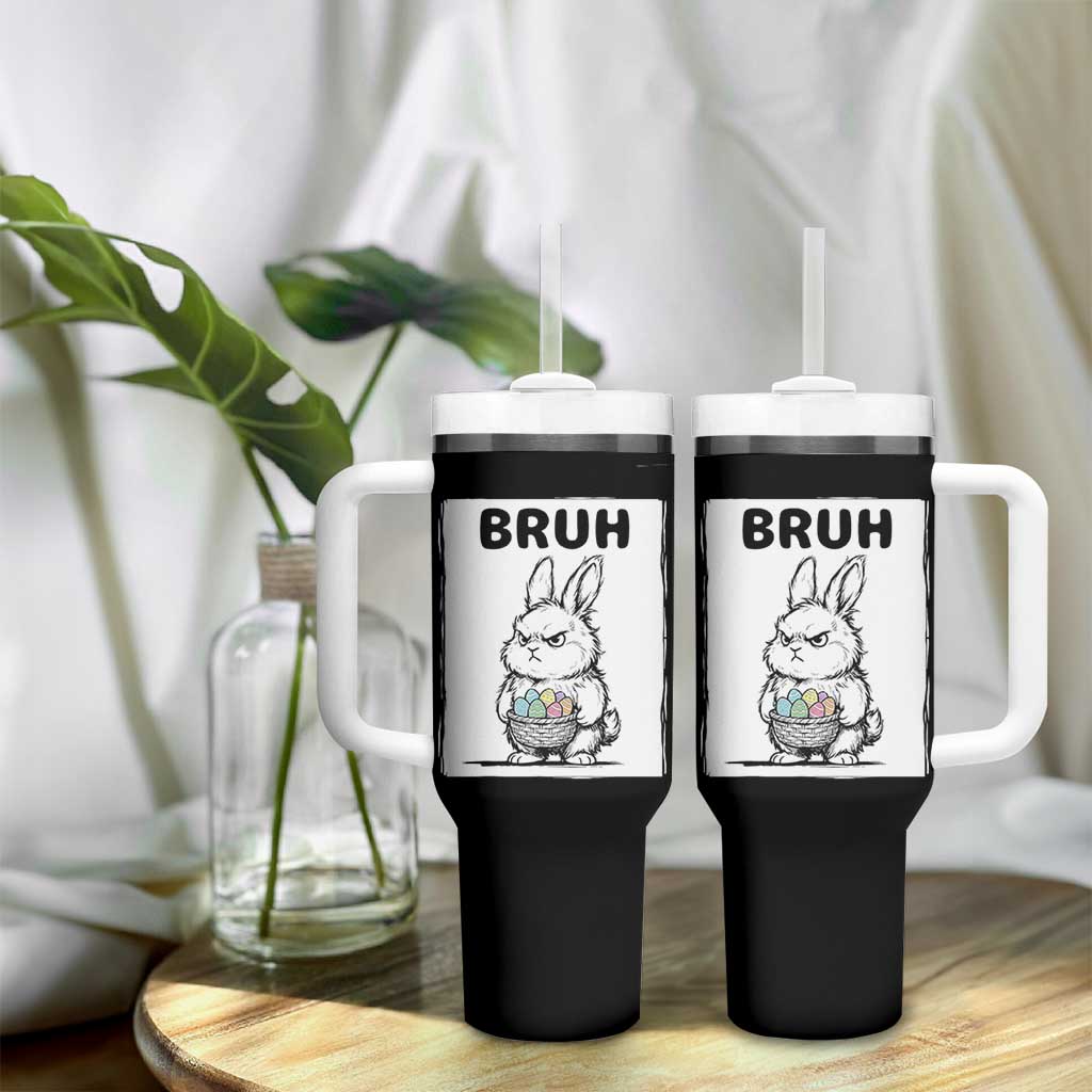 Bruh Angry Easter Bunny with Eggs Basket Tumbler With Handle Funny Rabbit Meme Humor Graphic Gift