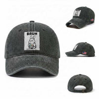 Bruh Angry Easter Bunny with Eggs Basket Washed Cotton Baseball Cap Funny Rabbit Meme Humor Graphic Gift