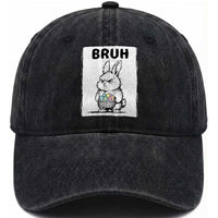 Bruh Angry Easter Bunny with Eggs Basket Washed Cotton Baseball Cap Funny Rabbit Meme Humor Graphic Gift