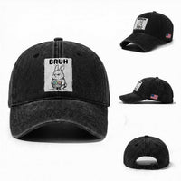 Bruh Angry Easter Bunny with Eggs Basket Washed Cotton Baseball Cap Funny Rabbit Meme Humor Graphic Gift