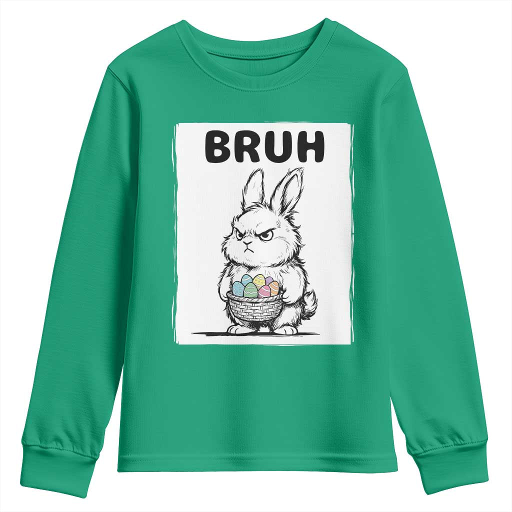 Bruh Angry Easter Bunny with Eggs Basket Youth Sweatshirt Funny Rabbit Meme Humor Graphic Gift