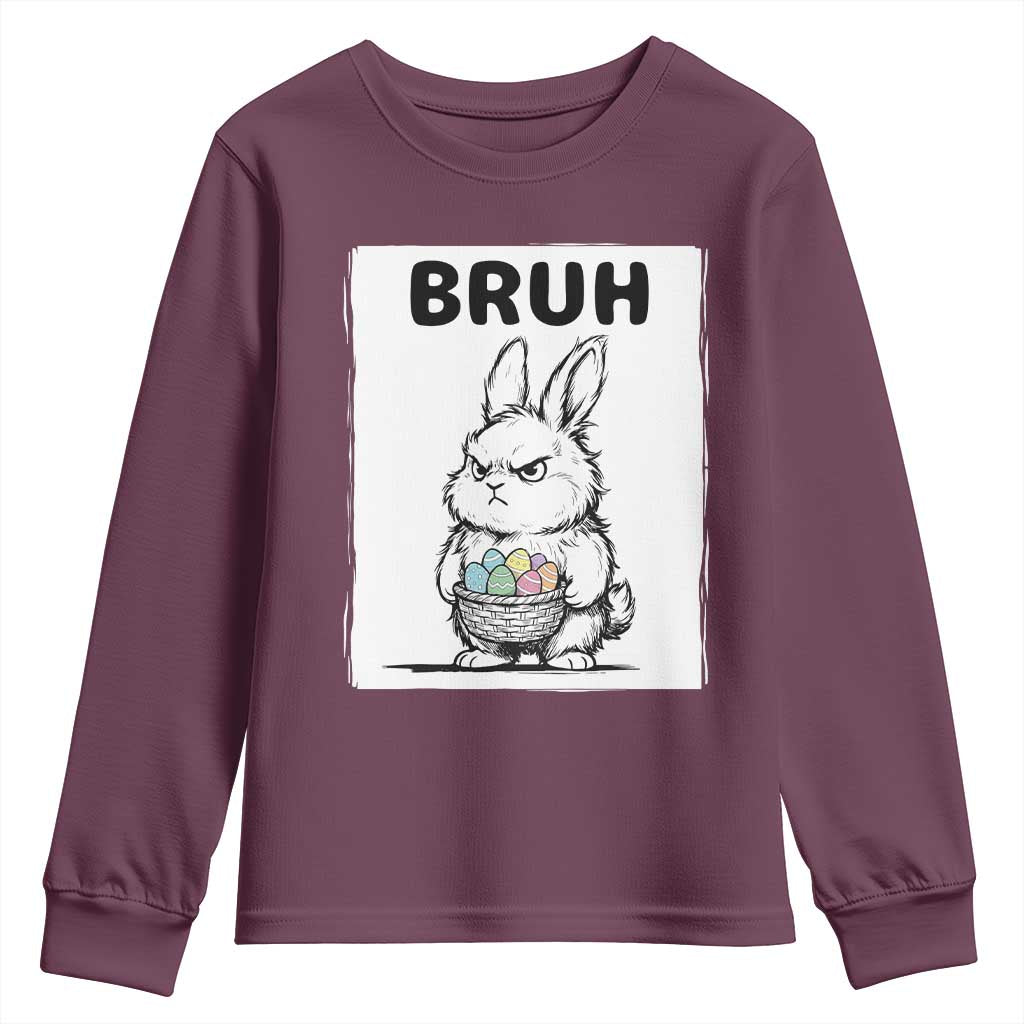 Bruh Angry Easter Bunny with Eggs Basket Youth Sweatshirt Funny Rabbit Meme Humor Graphic Gift