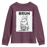 Bruh Angry Easter Bunny with Eggs Basket Youth Sweatshirt Funny Rabbit Meme Humor Graphic Gift
