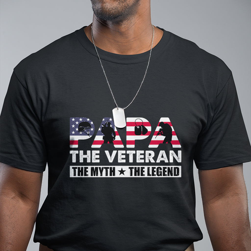 Papa The Veteran The Myth The Legend Patriotic Veteran Dad Proud Dad Father's Day Gifts For Dad Grandpa T Shirt - Wonder Print Shop