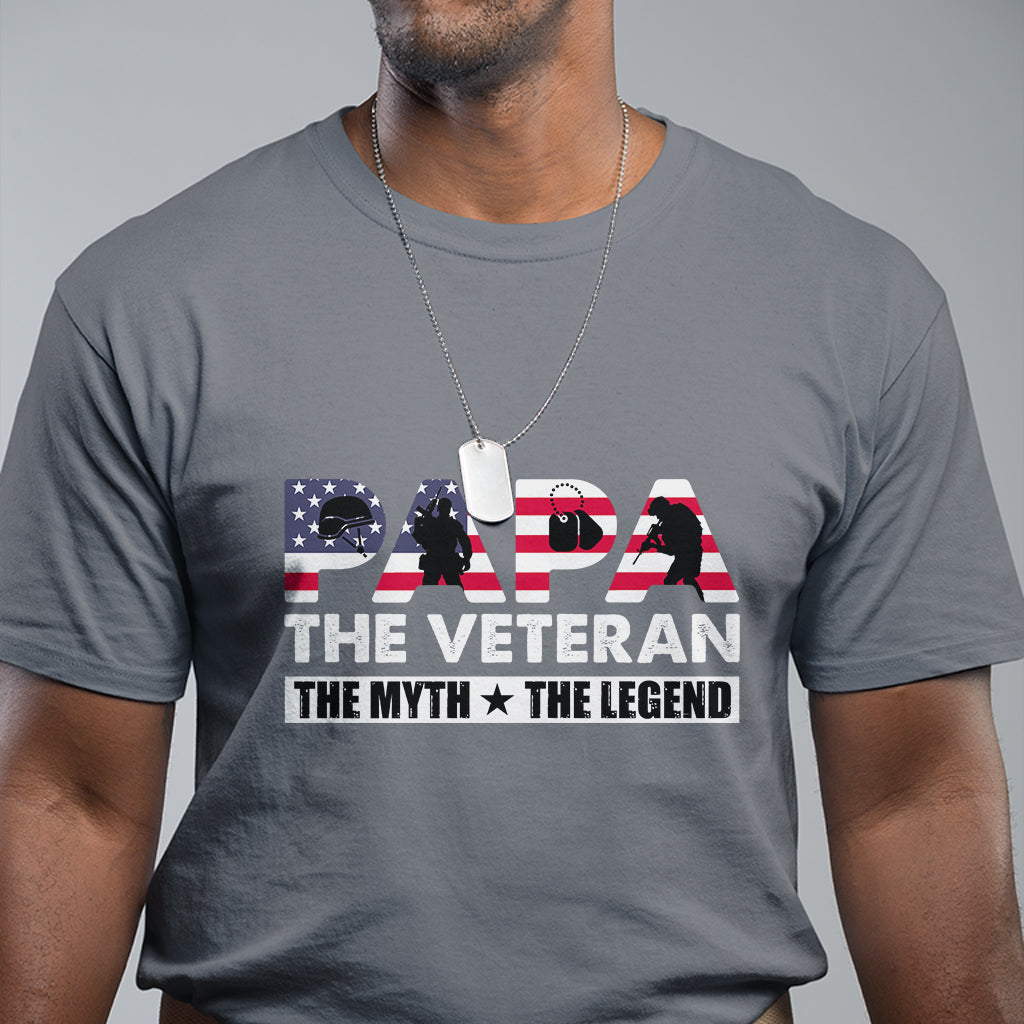 Papa The Veteran The Myth The Legend Patriotic Veteran Dad Proud Dad Father's Day Gifts For Dad Grandpa T Shirt - Wonder Print Shop